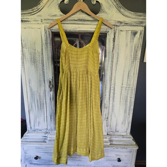NWT Anthropologie Gold Yellow Smocked Midi Dress - XS Petite - Picture 5 of 7